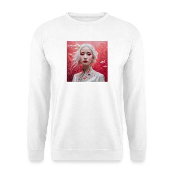 belle fille japonaise sur fond rouge avec des poissons - Sweat-shirt Unisexe - blanc - Devant