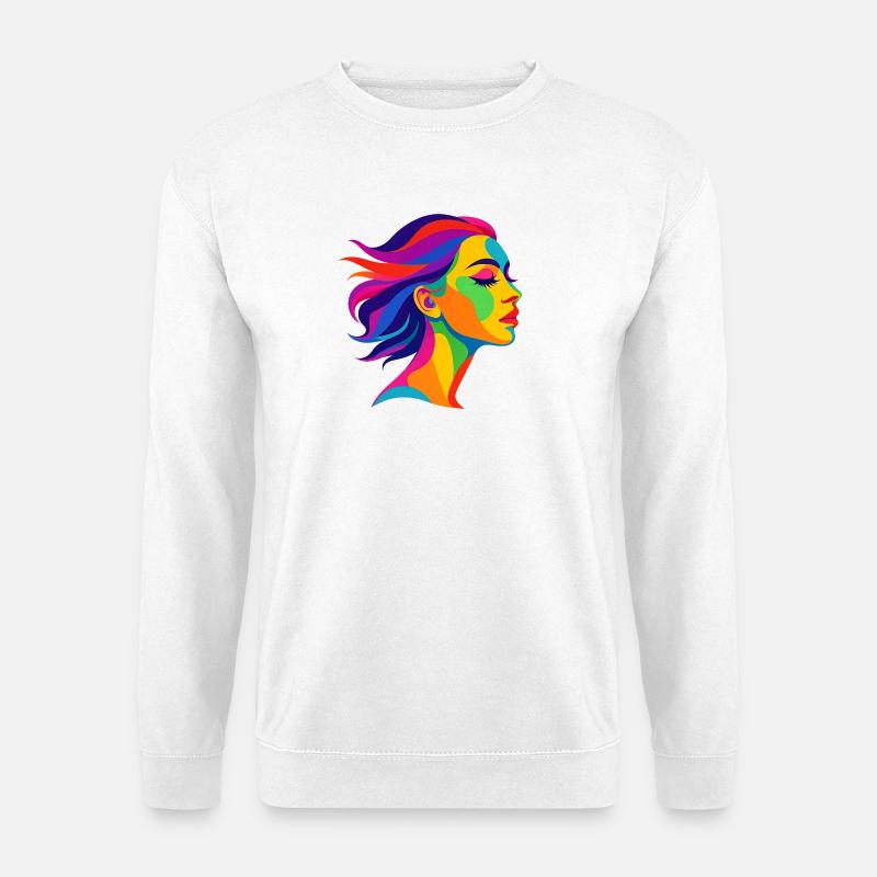 Bunte Popart Frau – Farbenfrohes Kunstdesign - Unisex Pullover - Weiß