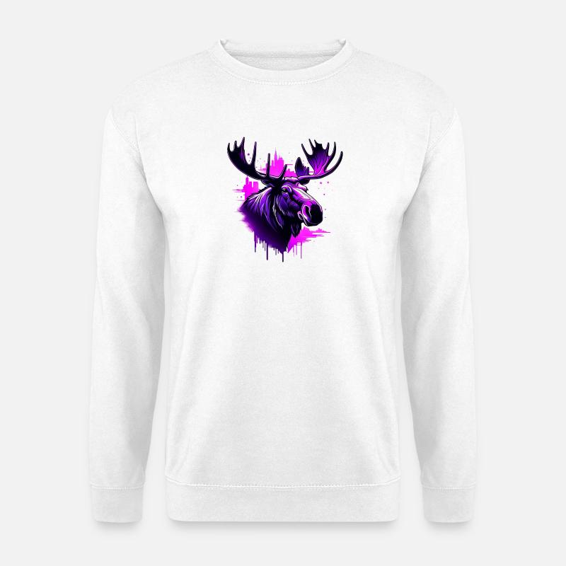 Neon Abstrakter Elch mit Stadt-Hintergrund - Unisex Pullover - Weiß