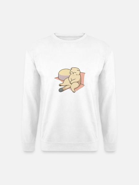 Entspannende Katze im Bett mit Kissen - Unisex Pullover - Weiß