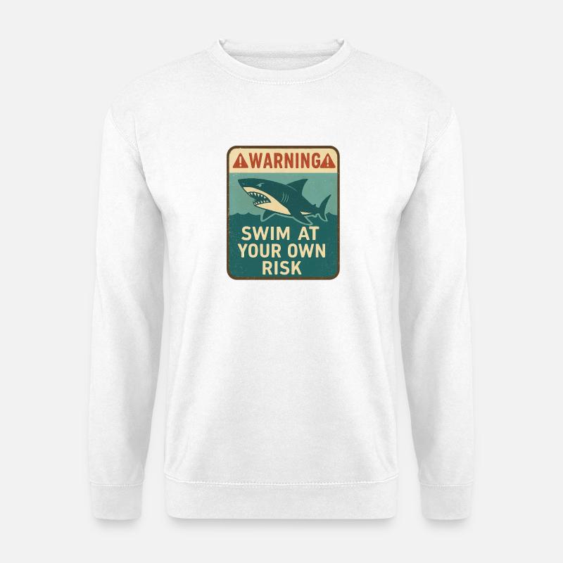Warnschild mit Hai und Aufschrift - Unisex Pullover - Weiß