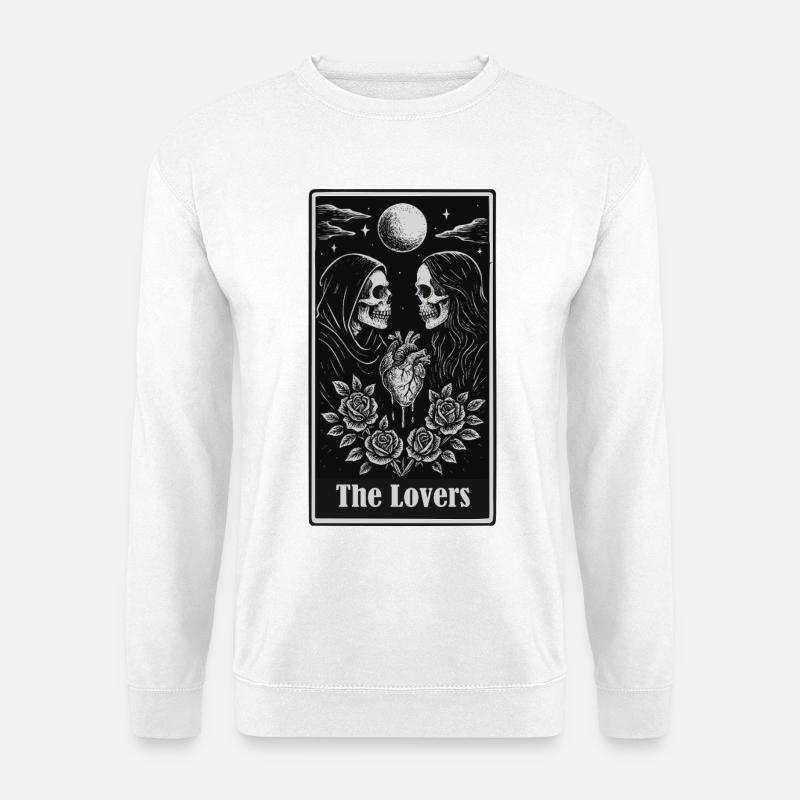 Skeleton Lovers Gothic Tarot Heart Design - Unisex Pullover - Weiß