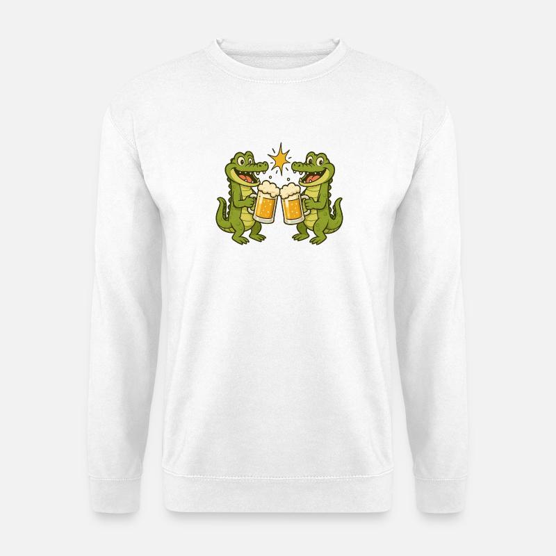 Lachende Krokodile mit Bier - Unisex Pullover - Weiß