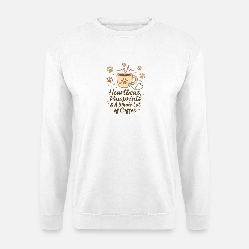 Herzschlag, Pfotenabdrücke & viel Kaffee - Unisex Pullover - Weiß
