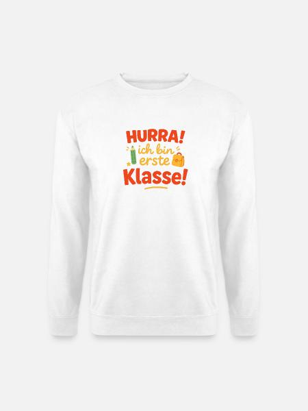 Erste Klassenbeginn Schriftzug mit Schulranzen - Unisex Pullover - Weiß