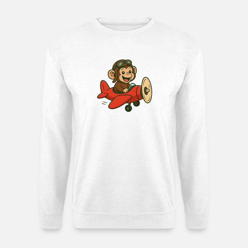 Lachender Affe im Flugzeug mit Pilotbrille - Unisex Pullover - Weiß