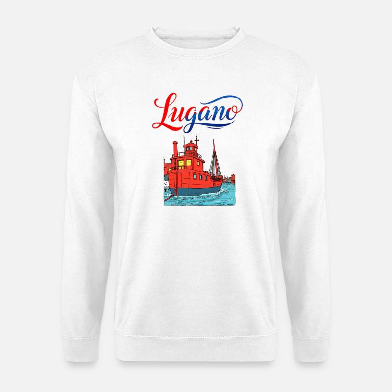 Lugano Hafenlandschaft Kunstdruck - Unisex Pullover - Weiß