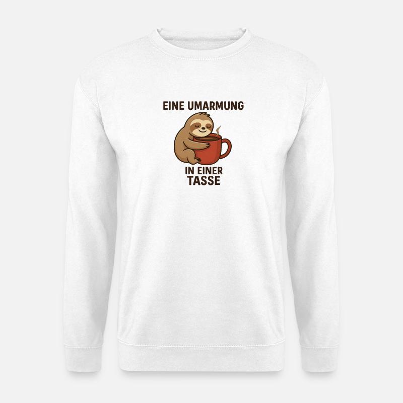 Niedlicher Faultier mit Kaffeetasse - Unisex Pullover - Weiß