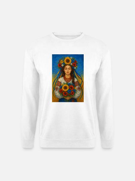 Ukrainische Frau mit Blumenkranz im traditionellen Stil - Unisex Pullover - Weiß
