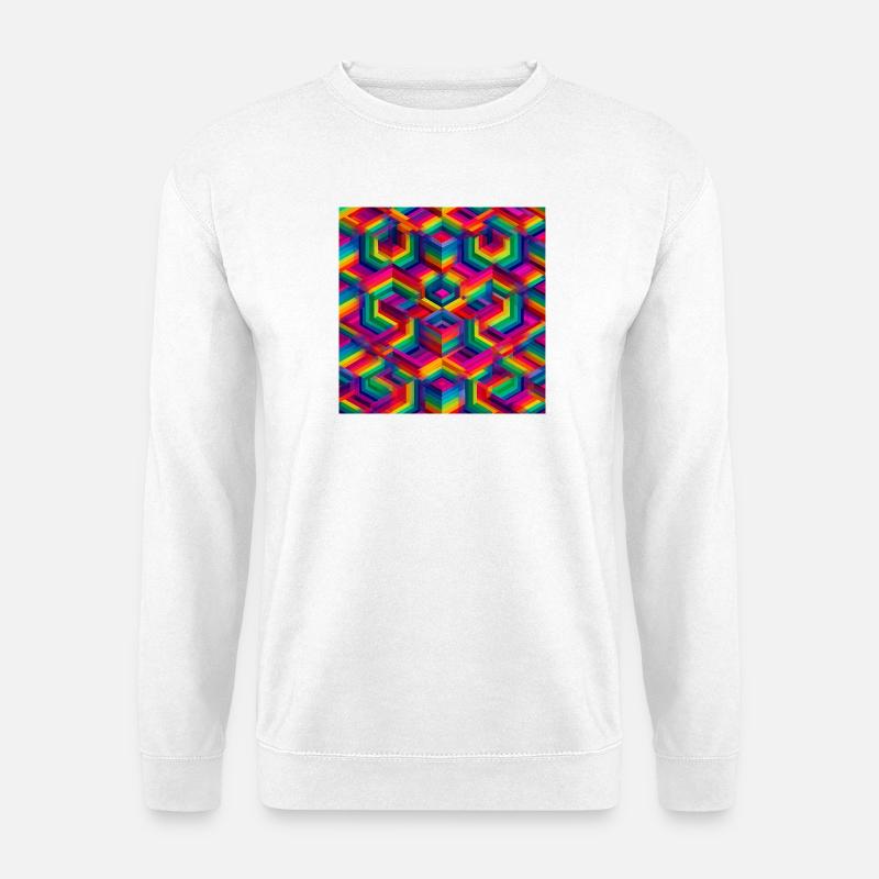 Bunte Geometrische 3D-Illusion - Unisex Pullover - Weiß