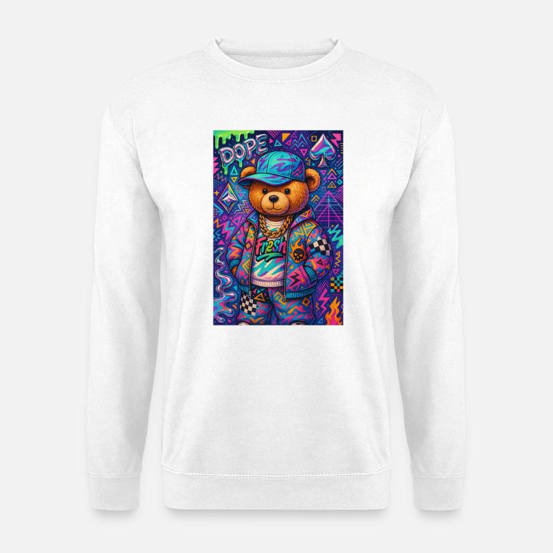 Bär im urbanen Retro-Modus - Unisex Pullover - Weiß