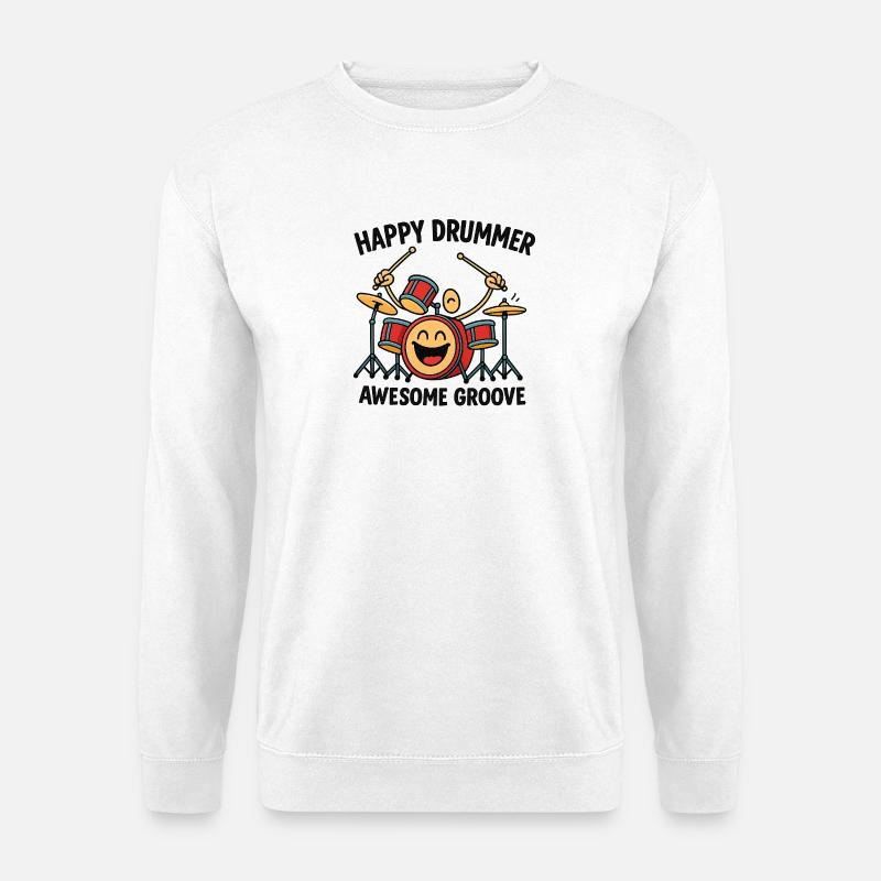 Fröhlicher Drummer mit lachender Trommel - Unisex Pullover - Weiß