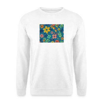 Retro style floral pattern on dark blue - Unisex Sweatshirt - white - Front