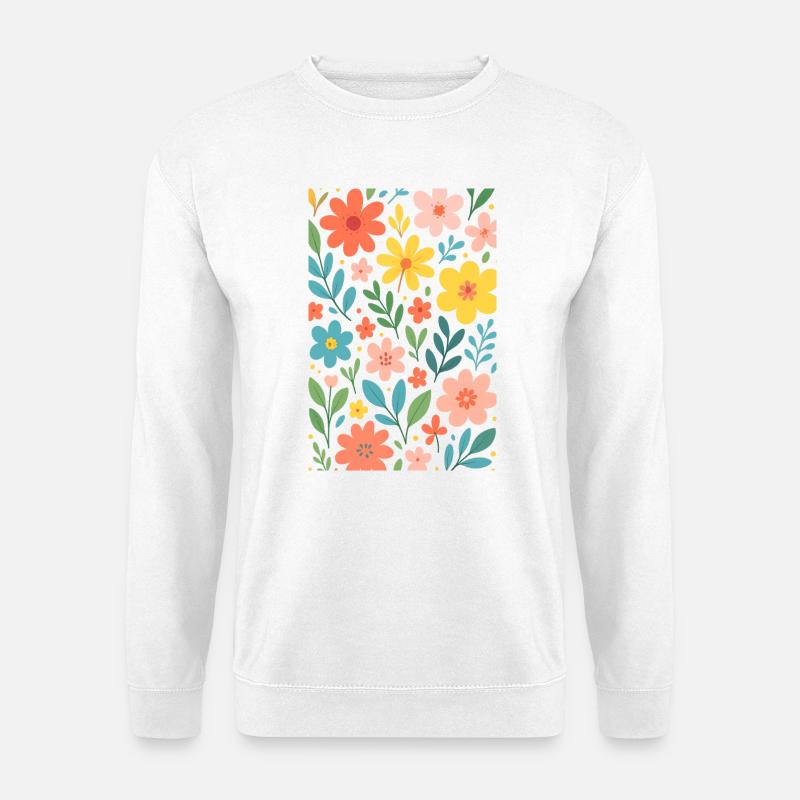 Blumenmuster in Pastellfarben - Unisex Pullover - Weiß