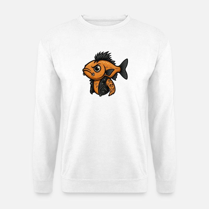Fisch Punk Illustration Reisfeld-Rocker - Unisex Pullover - Weiß