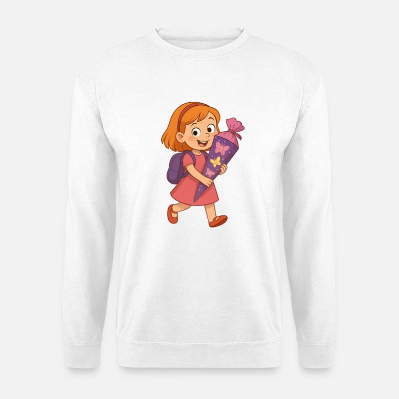 Schulanfang Mädchen mit Schultüte - Unisex Pullover - Weiß