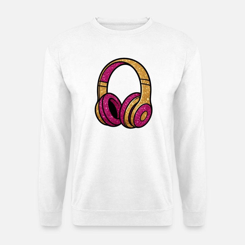 Glitzer Kopfhörer Gold Pink - Unisex Pullover - Weiß