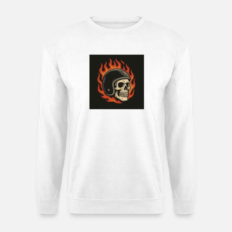 Flammen-Totenkopf mit Helm - Unisex Pullover - Weiß