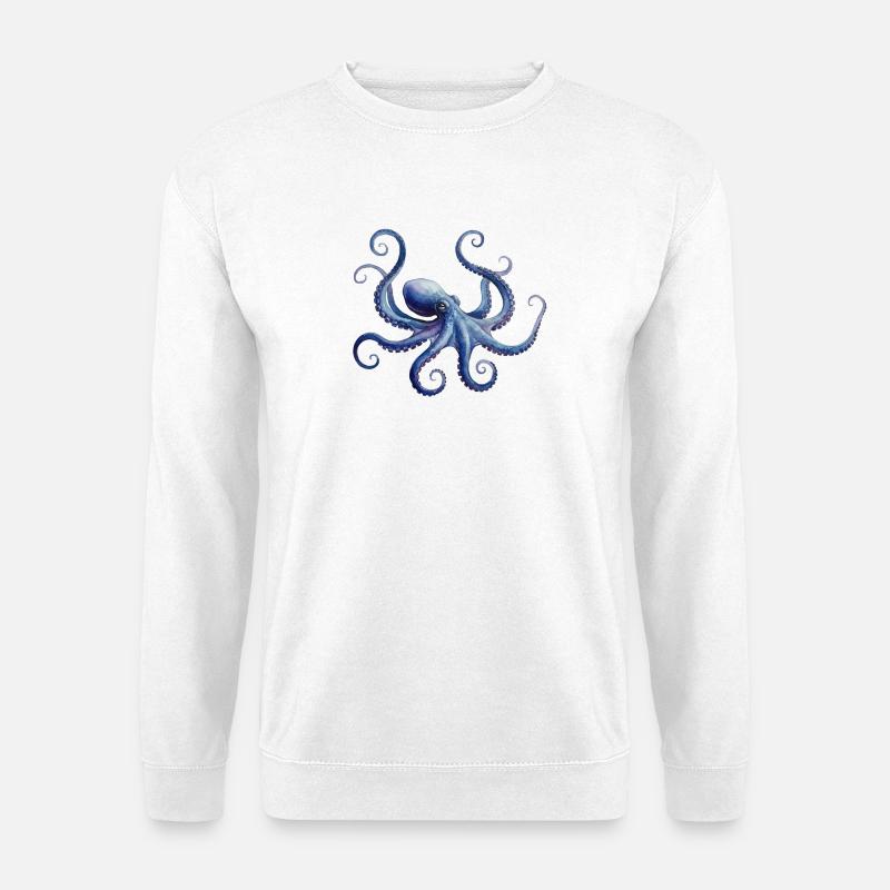 Majestätischer Oktopus, blau und lila - Unisex Pullover - Weiß