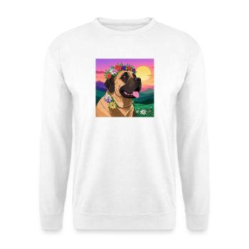 Dogue avec couronne florale - Sweat-shirt Unisexe - blanc - Devant