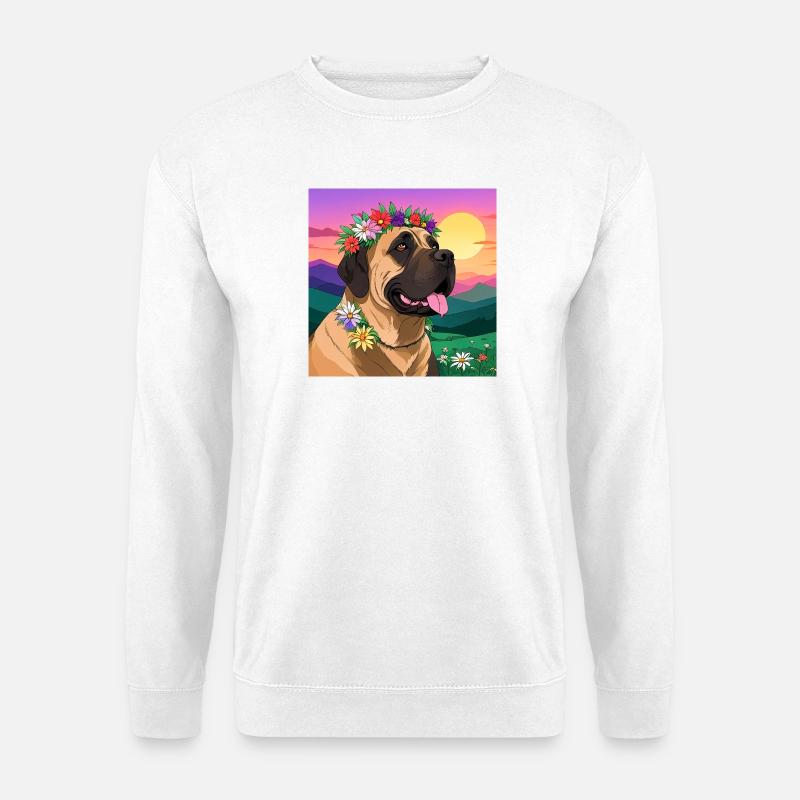 Mastiff mit Blumenkranz - Unisex Pullover - Weiß