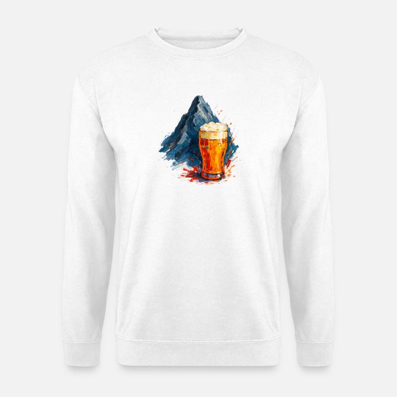 Bier und Bergpanorama - Unisex Pullover - Weiß