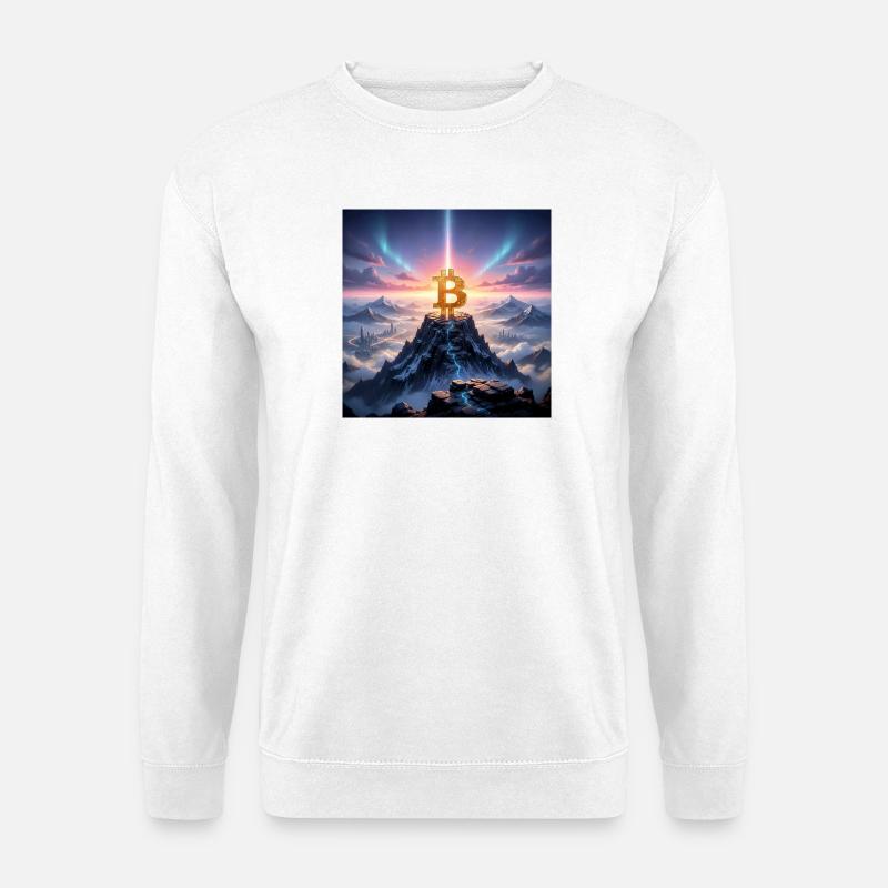 Bitcoin Gipfellicht über Bergkette - Unisex Pullover - Weiß