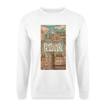 Biarritz Meer Retro Illustration Frankreich Stadt - Unisex Pullover - Weiß - Vorne - Alina (178cm) & Michal (187cm)