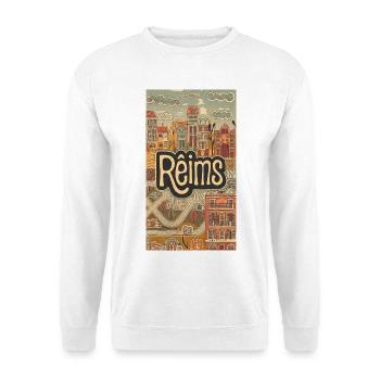 Reims Stadtbild Retro Illustration - Unisex Pullover - Weiß - Vorne