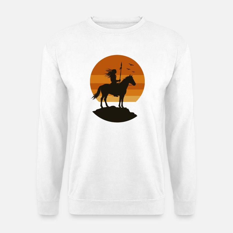 Sonnenuntergang Reiter Silhouette - Unisex Pullover - Weiß