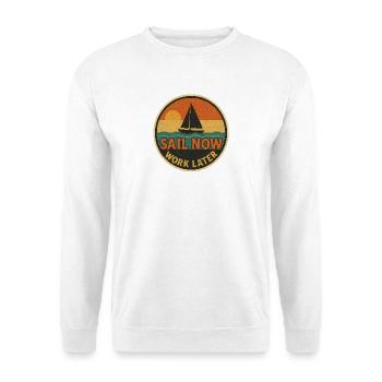 Nautic Design Segel Jetzt später arbeiten - Unisex Pullover - Weiß - Vorne - Alina (178cm) & Michal (187cm)