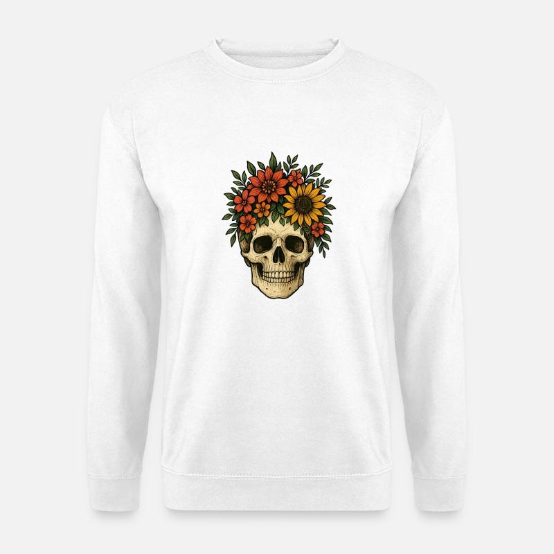 Blumiger Schädel - Unisex Pullover - Weiß