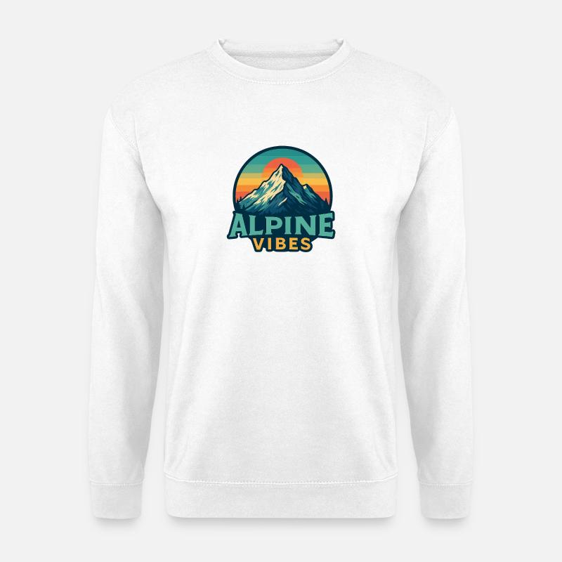 Alpine Vibes Bergmotiv Retro Sunset - Unisex Pullover - Weiß