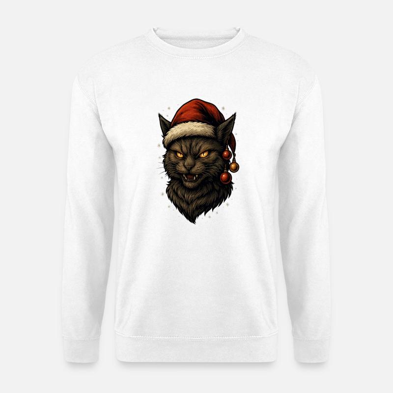 Schwarzer Weihnachtskater - Unisex Pullover - Weiß