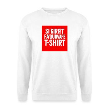 T-Shirt mit fehlerhaftem Textblock - Unisex Pullover - Weiß - Vorne - Alina (178cm) & Michal (187cm)