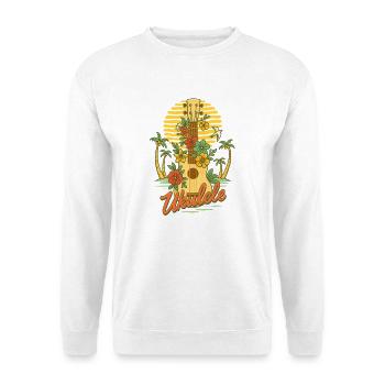 Hawaiianische Ukulele im Blumenparadies - Unisex Pullover - Weiß - Vorne - Alina (178cm) & Michal (187cm)