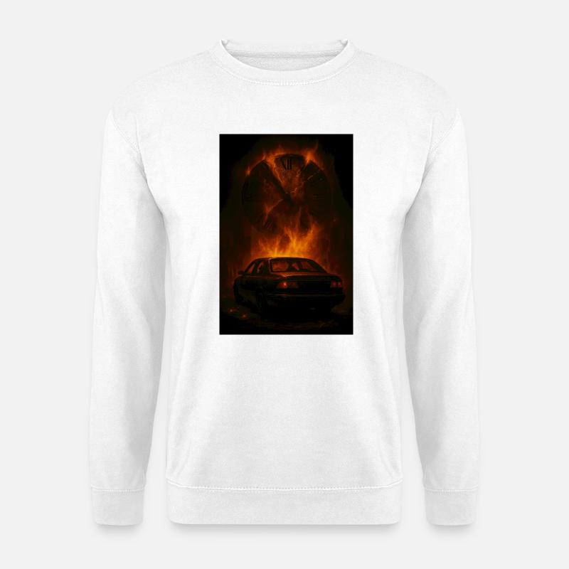 Zerfetzte Zeit: Auto im Feuer - Unisex Pullover - Weiß
