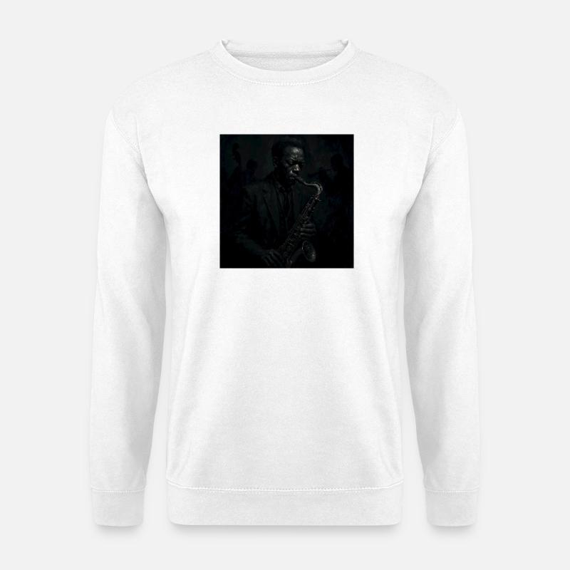 Deep Black Night Saxophon - Unisex Pullover - Weiß