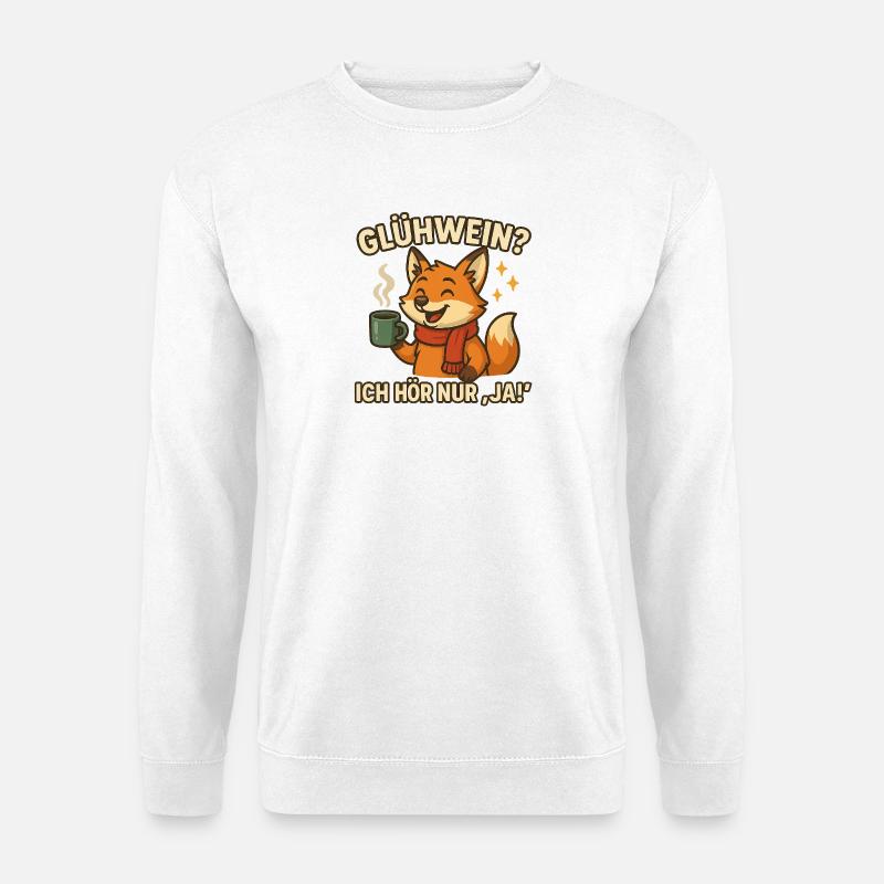 Winterfuchs genießt Glühwein - Unisex Pullover - Weiß