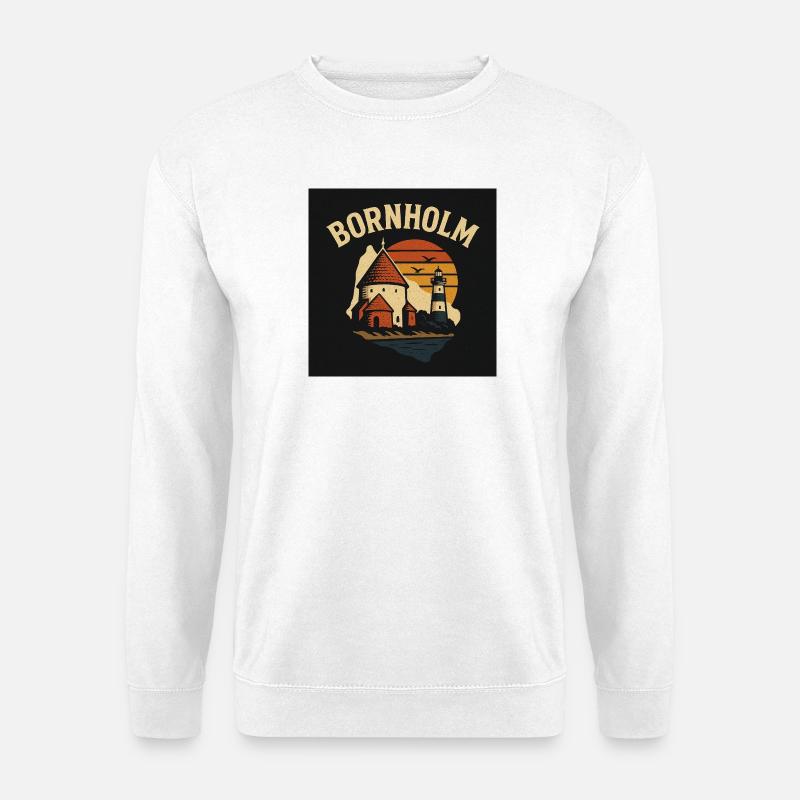 Bornholm-Sonnenuntergang am Leuchtturm und Hafen - Unisex Pullover - Weiß