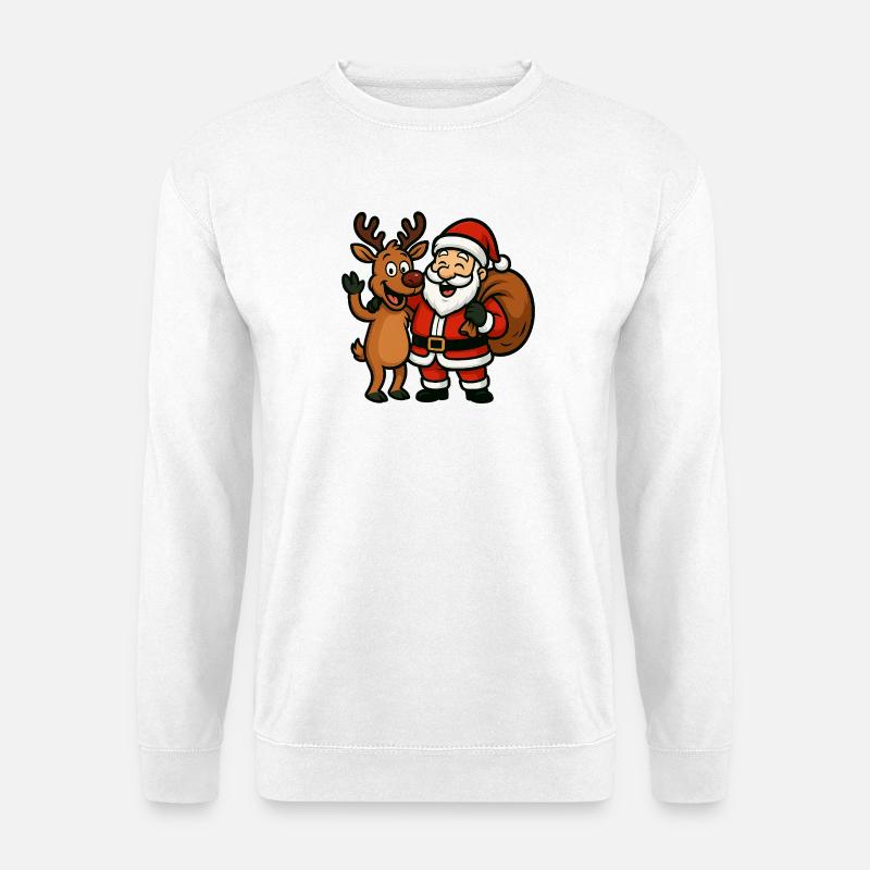 Weihnachtsmann mit fröhlichem Rentier - Unisex Pullover - Weiß
