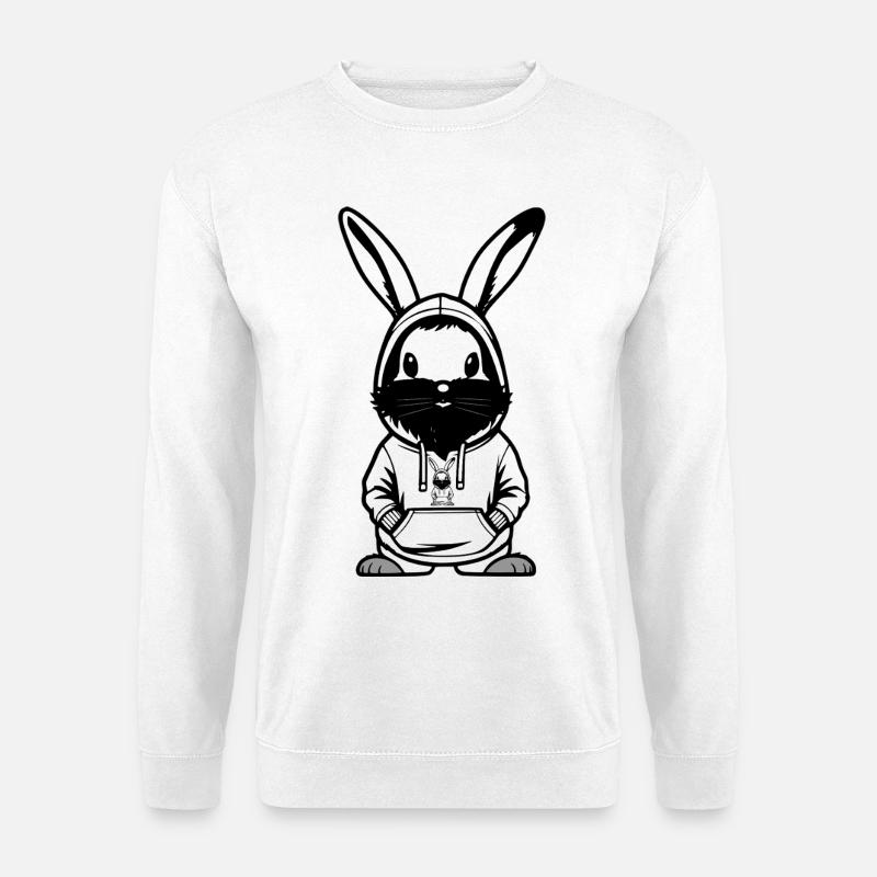 Hase mit Bart Hoodie-Motiv - Unisex Pullover - Weiß