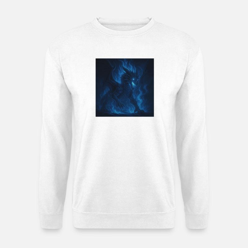 Blue Fire Dragon in Night Shadow - Unisex Sweatshirt - white