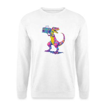 T-Rex with a ghetto blaster in 90s neon style - Unisex Sweatshirt - white - Front