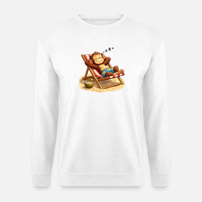 Tropical Nightcap Monkey on the Beach - Unisex Sweatshirt - white
