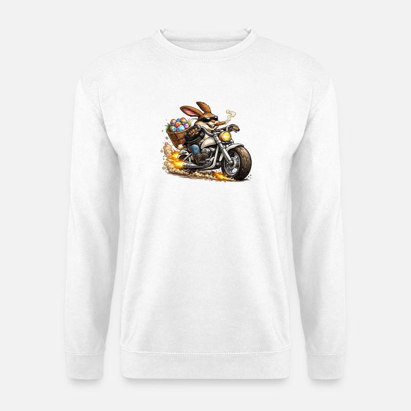 Osterhäschen auf Motorrad - Unisex Pullover - Weiß