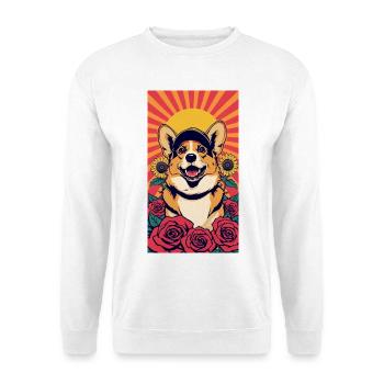 Corgi-Sonnenschein und Rosen - Unisex Pullover - Weiß - Vorne