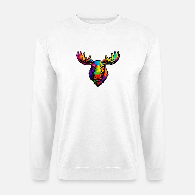 Der Kopf des Regenbogenelchs - Unisex Pullover - Weiß