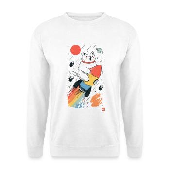Katze auf Rakete im bunten Weltraum - Unisex Pullover - Weiß - Vorne