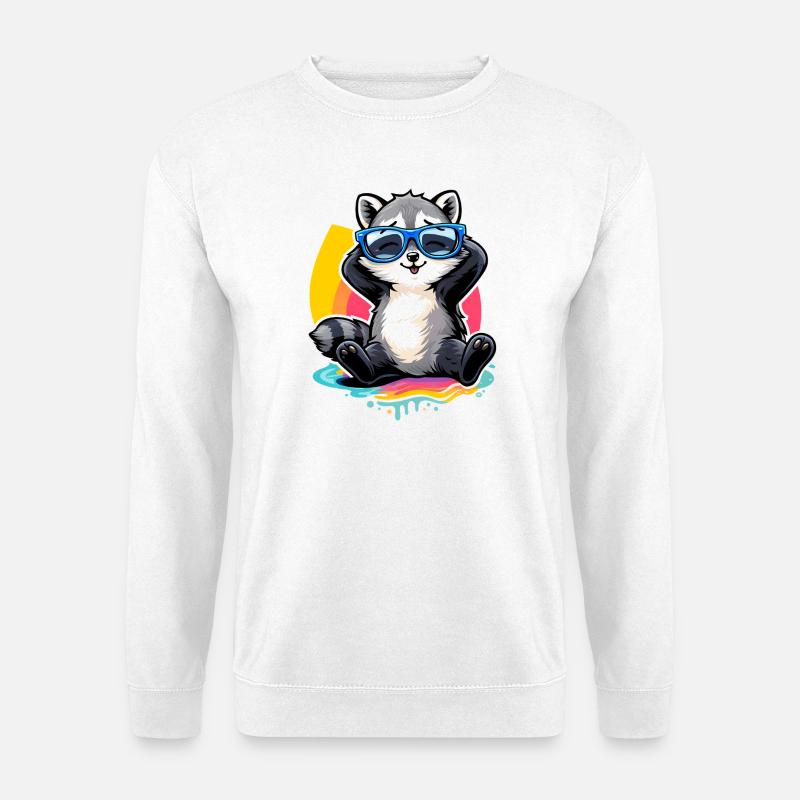 Relaxter Waschbär mit Sonnenbrille   - Unisex Pullover - Weiß